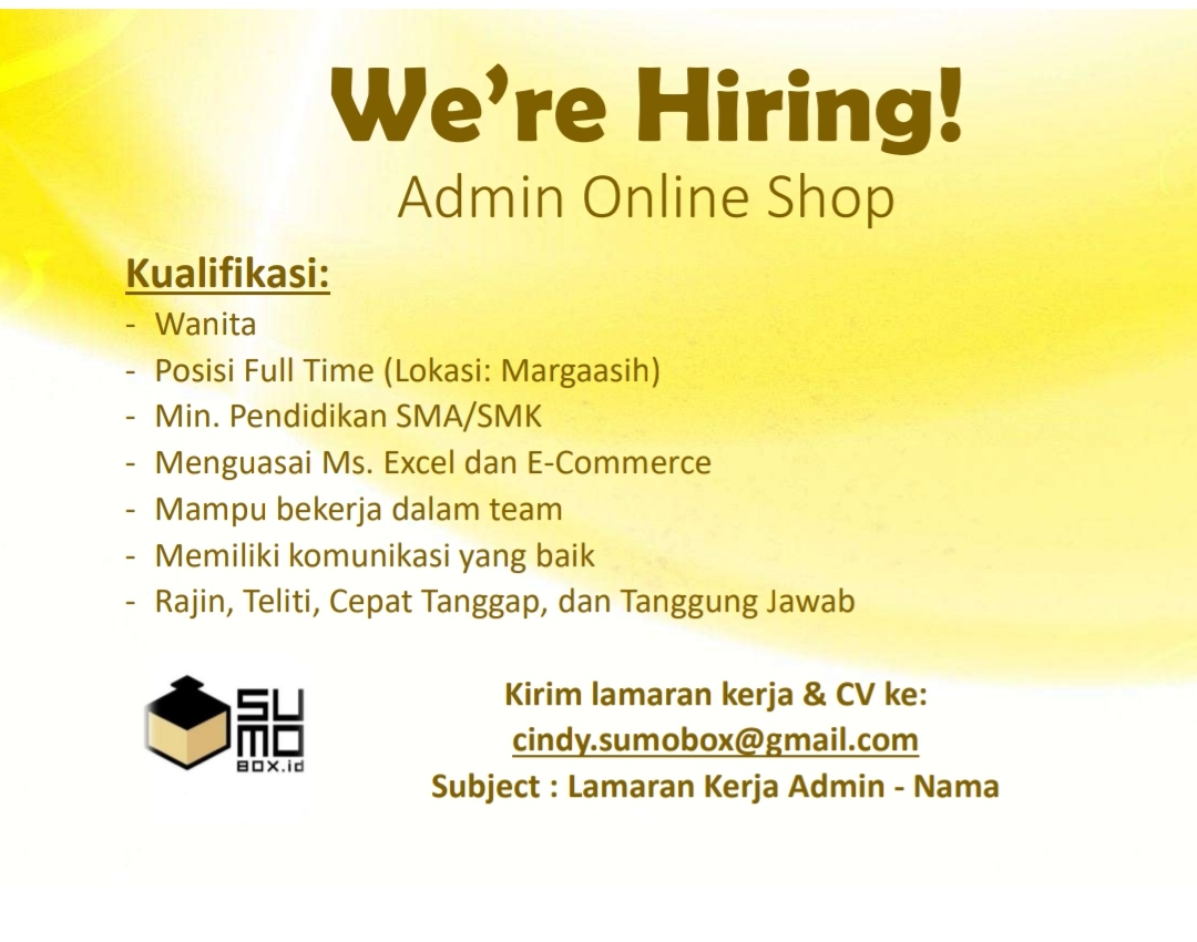 Lowongan Kerja Admin Online Shop di PT. Sumo Box Indonesia