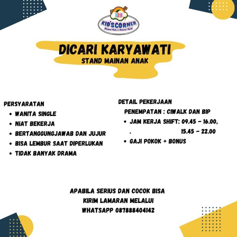 Lowongan Kerja Karyawati Stand Mainan Anak di 123 Kids Corner ...