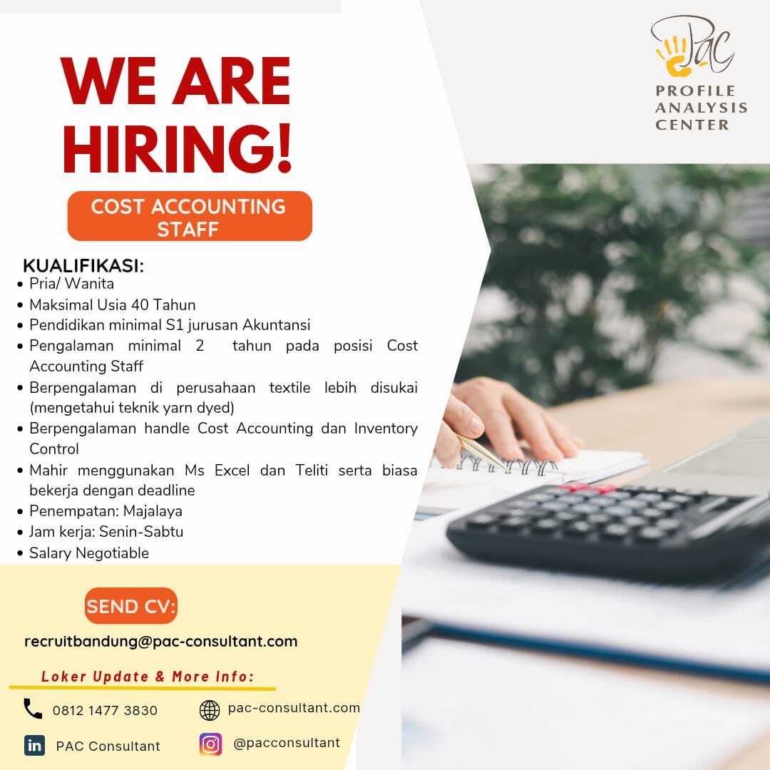 Lowongan Kerja Cost Accounting Staff - HRD Manager - Accounting and ...