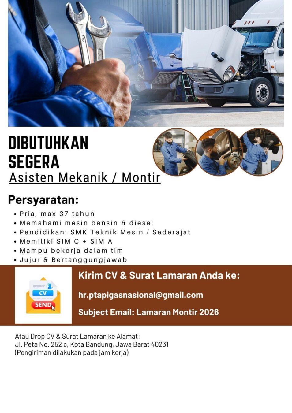 Lowongan Kerja Asisten Mekanik/Montir di PT. Api Gas Nasional ...